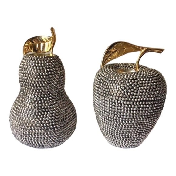 Godinger Brass And Silver Plate Apple And Pear Candlestick Holders